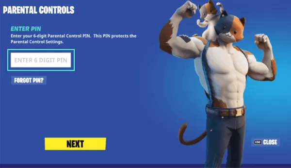 Select parental controls and enter six-digit PIN
