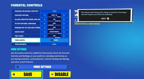 Tap on ‘Time Limits’ and hit Save