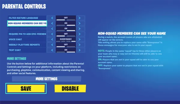 Turn off the ‘Non-squad members can see your name’ option