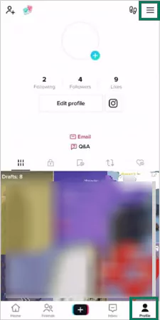 Click on profile and hamburger menu