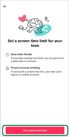 Hit the set screen time limit option