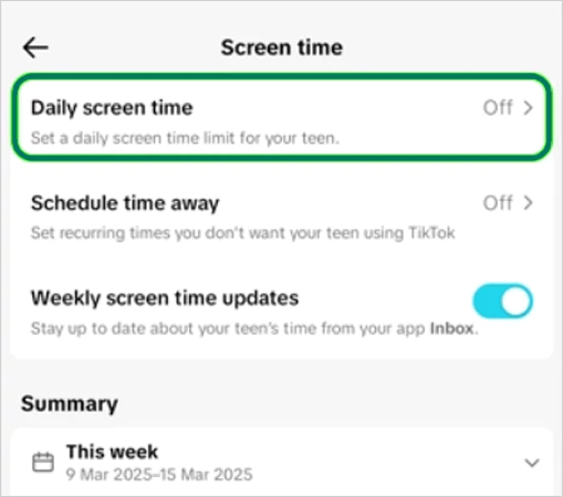 Press daily screen time limit