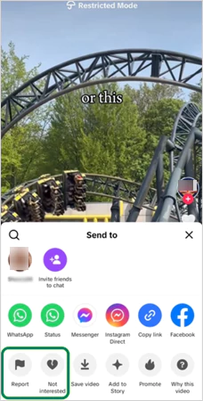 Report the video and select Not Interested