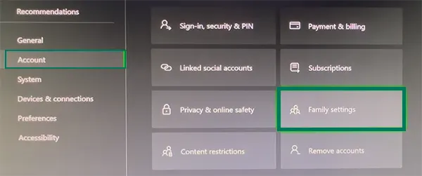 Select Accounts and Family Settings