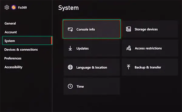 Select Console Info form System