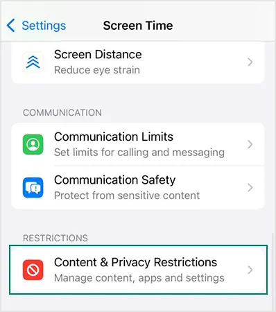 Select Content & Privacy restrictions