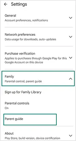 Select Family and then Parental Controls