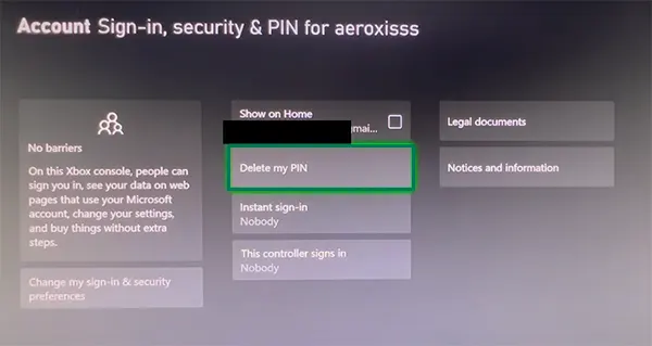 Select delete my PIN