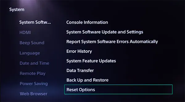 Select reset options