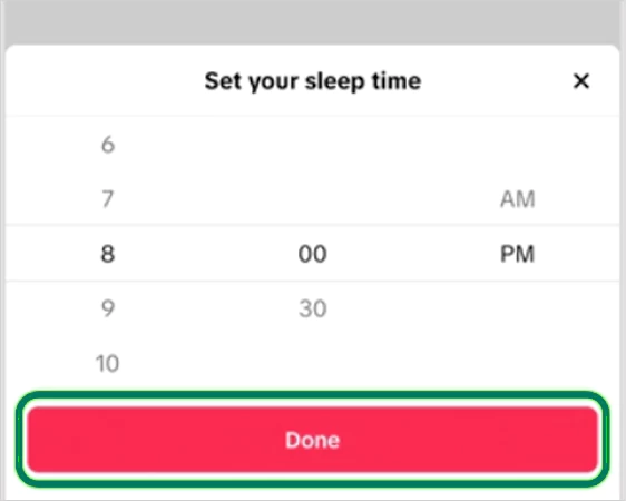 Set your sleep time and hit done