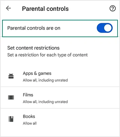 Toggle off the parental controls are on