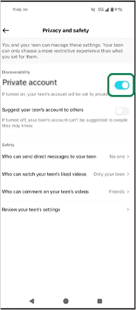 Toggle on Private Account