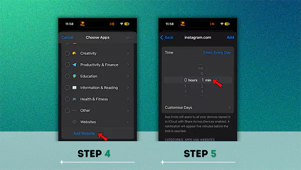 How to add website limit on iPhone