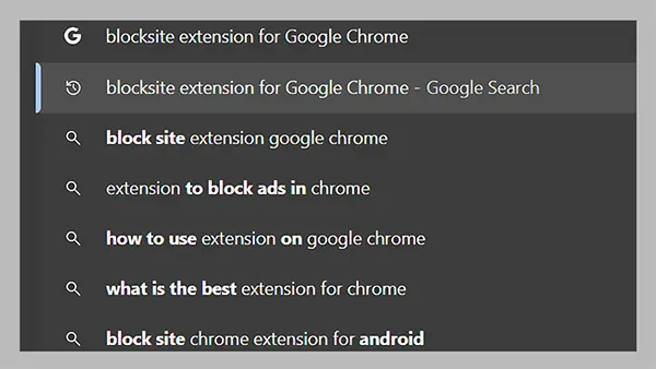 search blocksite extension for Google Chrome