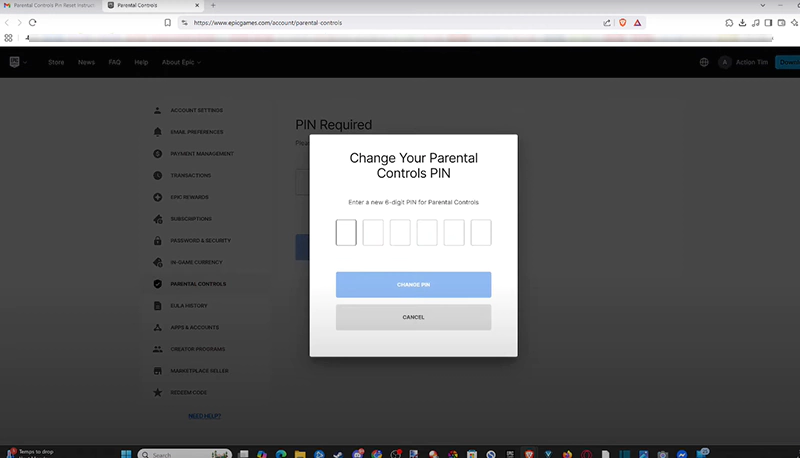 Setting a new parental control PIN for Fornite