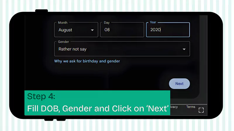 Step 4 Fill DOB Gender and Click on Next
