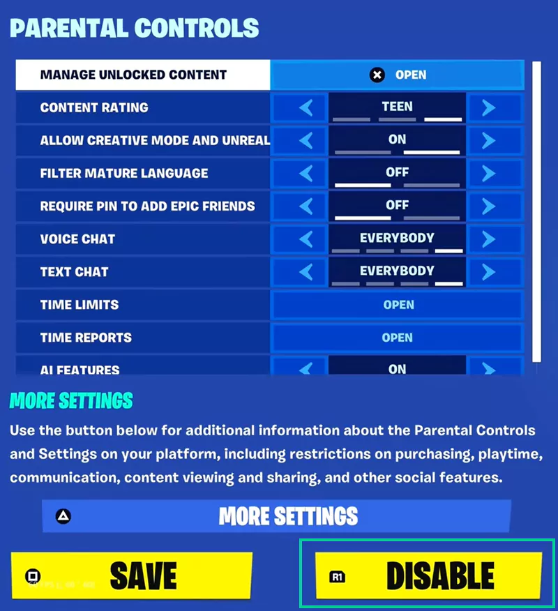Tap on the disable optionsss