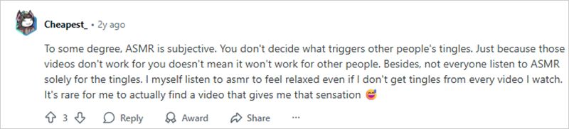 Reddit user explaining the concept of ASMR