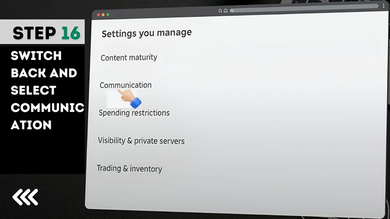 Step 16 Switch back and select Communication