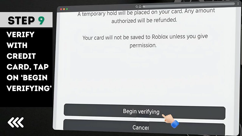 Step 9 Verify with credit card tap on Begin Verifying