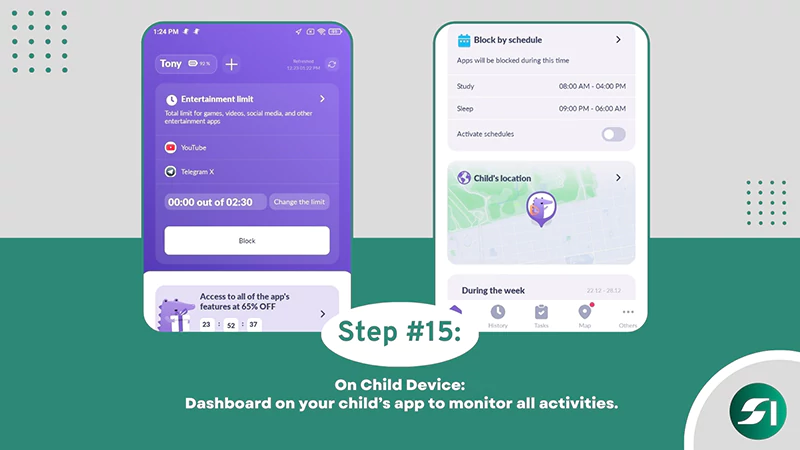 Dashboard on your childs app to monitor all activities
