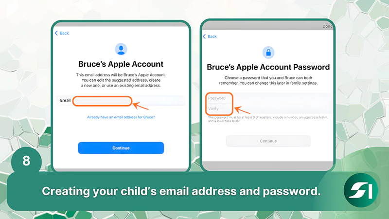Click on Continue by creating your child’s email address