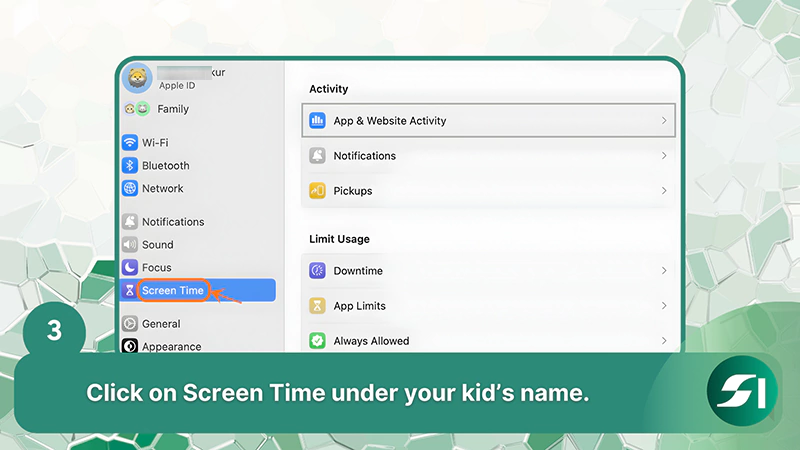 Go to the Screen Time option