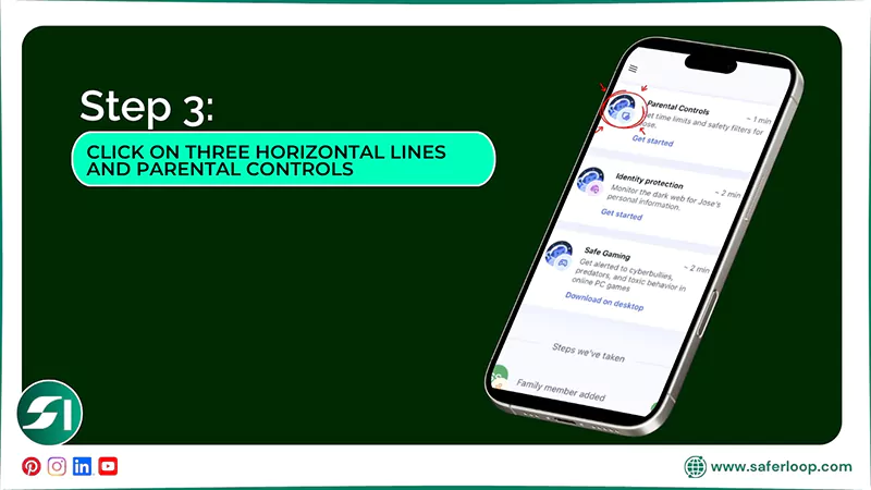 Click on three horizontal lines and Parental Controls