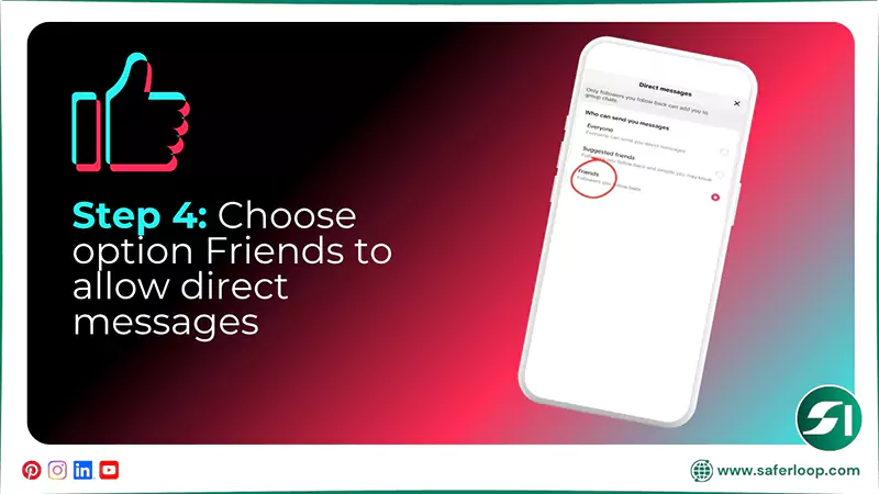 Choose option Friends to allow direct messages