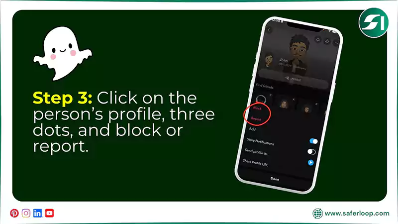 Click on the persons profile three dots and block or report