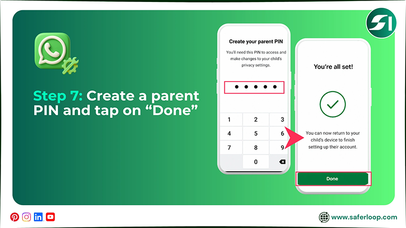Create a parent PIN and tap on “Done”