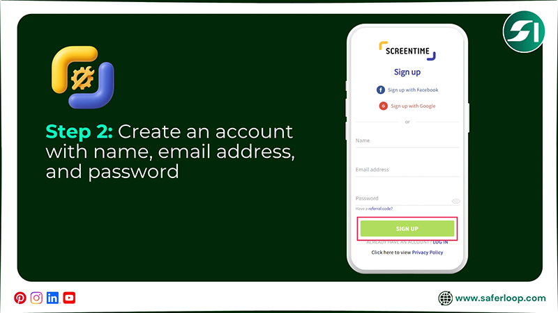 Create an account with name, email address, and password