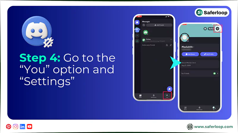 Go to the You option and Settings