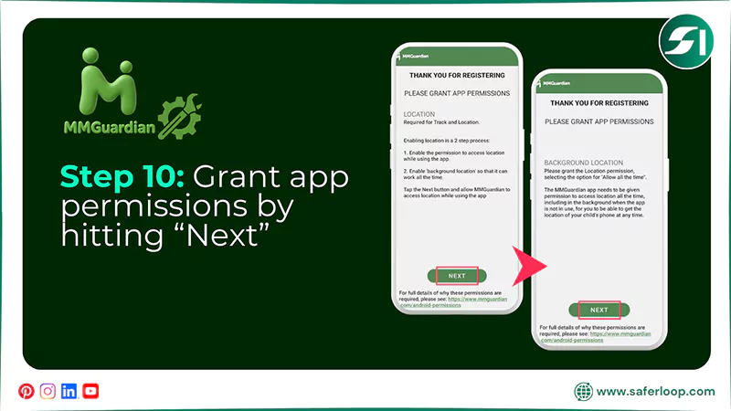 Grant app permissions by hitting Next
