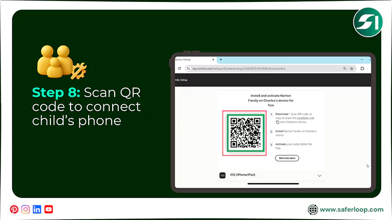 Scan QR code to connect childs phone