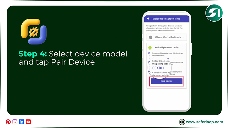 Select device model and tap Pair Device