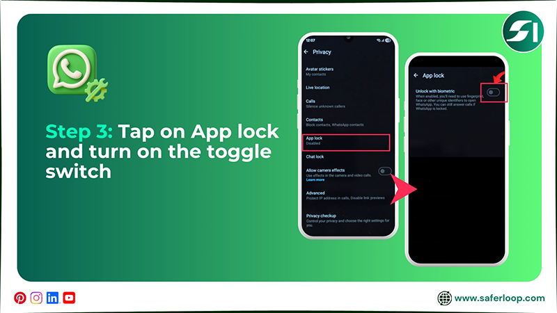 Tap on App lock and turn on the toggle switch