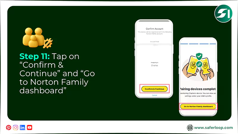 Tap on Confirm and Continue and Go to Norton Family dashboard
