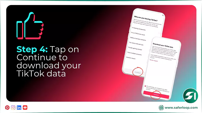 Tap on Continue to download your TikTok data