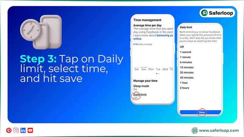 Tap on Daily limit select time and hit save