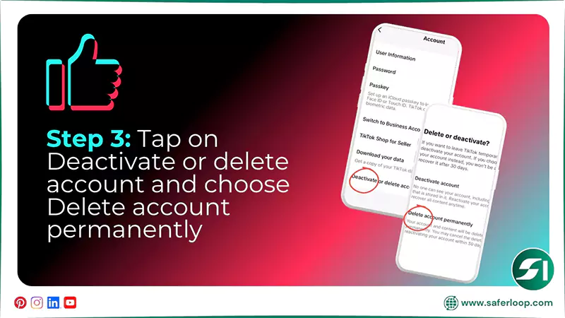 Tap on Deactivate or delete account and choose Delete account permanently