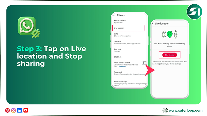 Tap on Live location and Stop sharing