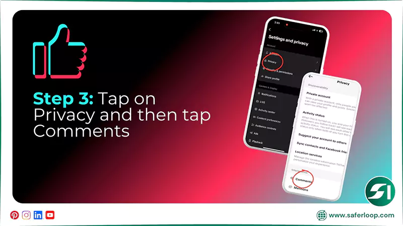 Tap on Privacy and then tap Comments