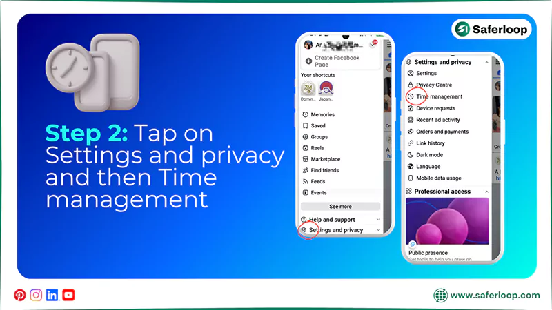 Tap on Settings and privacy and then Time management