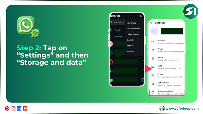 Tap on “Settings” and then “Storage and data”