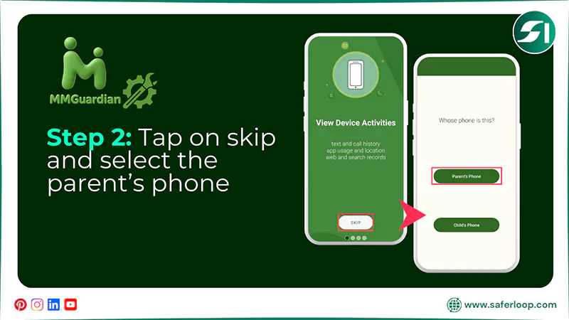Tap on skip and select the parents phone