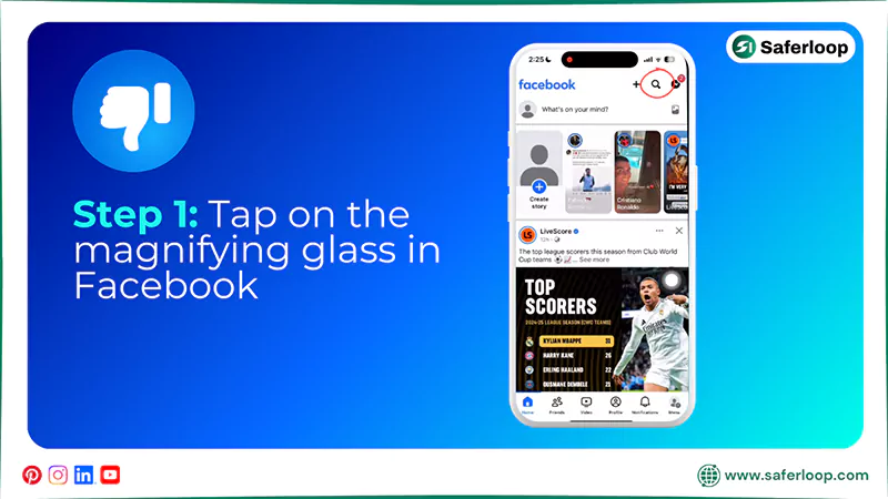 Tap on the magnifying glass in Facebook