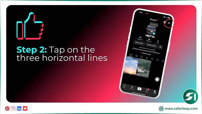 Tap on the three horizontal lines