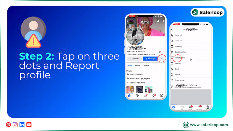 Tap on three dots and Report profile