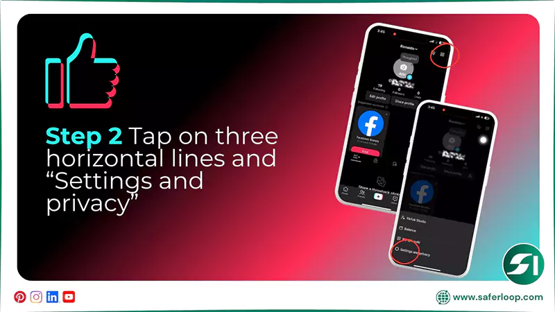Tap on three horizontal lines and Settings and privacy